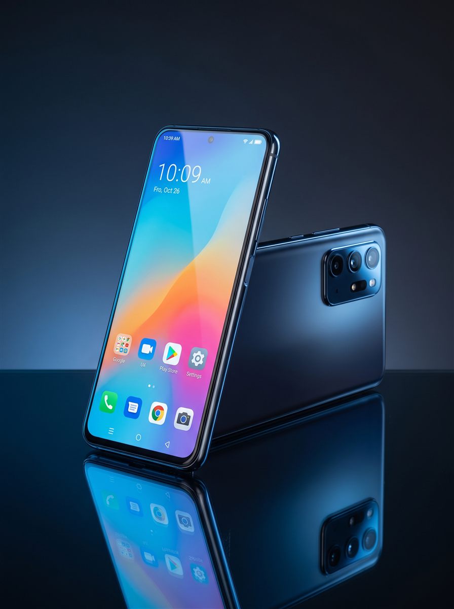 An Android phone showing its home screen stands in front of a second phone lying face down