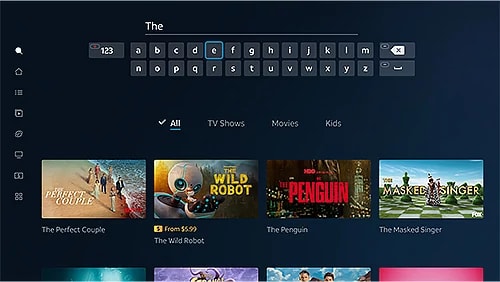 Gemini search screen with an on-screen keyboard above matching shows and movies