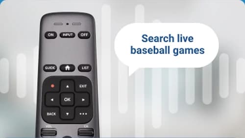 Gemini remote next to a speech bubble asking to search live baseball games
