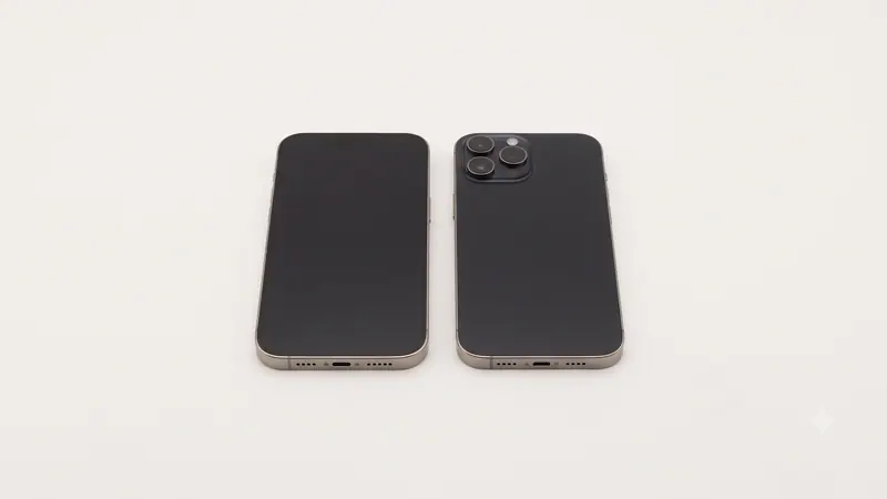 Two smartphones side by side, one showing its screen and one its triple camera